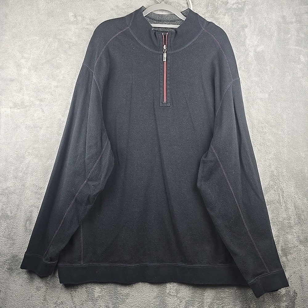 Tommy Bahama Quarter Zip Sweater Mens 3XB Black Gray Reversible Pullover‎ Big
